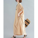 Ladies Bohemian Style Solid Color V-neck Long Robe Dress (Color:Light Khaki Size:One Size)