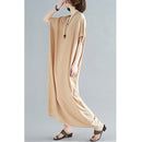 Ladies Bohemian Style Solid Color V-neck Long Robe Dress (Color:Light Khaki Size:One Size)