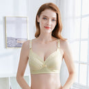 Thin Front Button Lace Flowers Pure Cotton Breastfeeding Underwear Gather Breathable Pregnancy Bra Without Steel Ring (Color:Yellow Size:38/85BC)