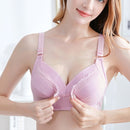 Thin Front Button Lace Flowers Pure Cotton Breastfeeding Underwear Gather Breathable Pregnancy Bra Without Steel Ring (Color:Pink Purple Size:36/80BC)
