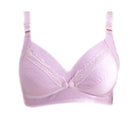 Thin Front Button Lace Flowers Pure Cotton Breastfeeding Underwear Gather Breathable Pregnancy Bra Without Steel Ring (Color:Shrimp Red Size:36/80BC)