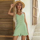 Solid Color Sling Ruffled Wide-leg Jumpsuit (L)