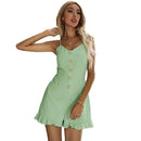Solid Color Sling Ruffled Wide-leg Jumpsuit (XL)