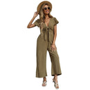 Women Solid Color Sexy Nine-point Wide-leg Jumpsuit (M)