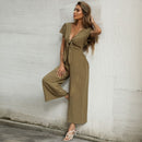 Women Solid Color Sexy Nine-point Wide-leg Jumpsuit (M)