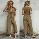 Women Solid Color Sexy Nine-point Wide-leg Jumpsuit (M)