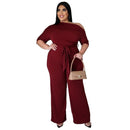 Solid Color Oblique Shoulder Strap Jumpsuit Wide-leg Pants (Color:Wine Red Size:XXXL)