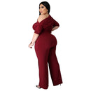 Solid Color Oblique Shoulder Strap Jumpsuit Wide-leg Pants (Color:Wine Red Size:XXXL)