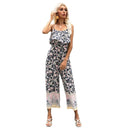 Women Chiffon-wrapped Breast-shaped Sling Trousers Jumpsuit (Color:Navy Blue Size:S)