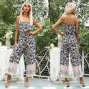 Women Chiffon-wrapped Breast-shaped Sling Trousers Jumpsuit (Color:Navy Blue Size:S)