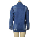 Women Plus Size Mid-length Ripped Denim Trench Coat (XXL)