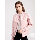 Autumn And Winter Thin Cotton Zipper Jacket Casual Coat For Women (Color:Pink Size:XL)