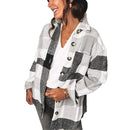 Lapel Long Sleeve Flannel Check Shirt Loose Casual Cardigan Jacket for Ladies (Color:Black And White Size:XXL)