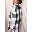Lapel Long Sleeve Flannel Check Shirt Loose Casual Cardigan Jacket for Ladies (Color:Black And White Size:XXL)