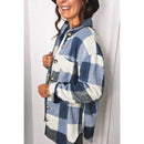 Lapel Long Sleeve Flannel Check Shirt Loose Casual Cardigan Jacket for Ladies (Color:Blue Size:M)