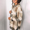 Lapel Long Sleeve Flannel Check Shirt Loose Casual Cardigan Jacket for Ladies (Color:Khaki Size:L)
