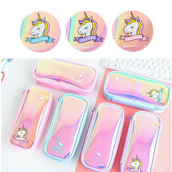 1 Piece Unicorn Laser Surface Pencil Case Box Makeup Bag Storage Pouch Purse Supply Cosmetic School Students Stationery