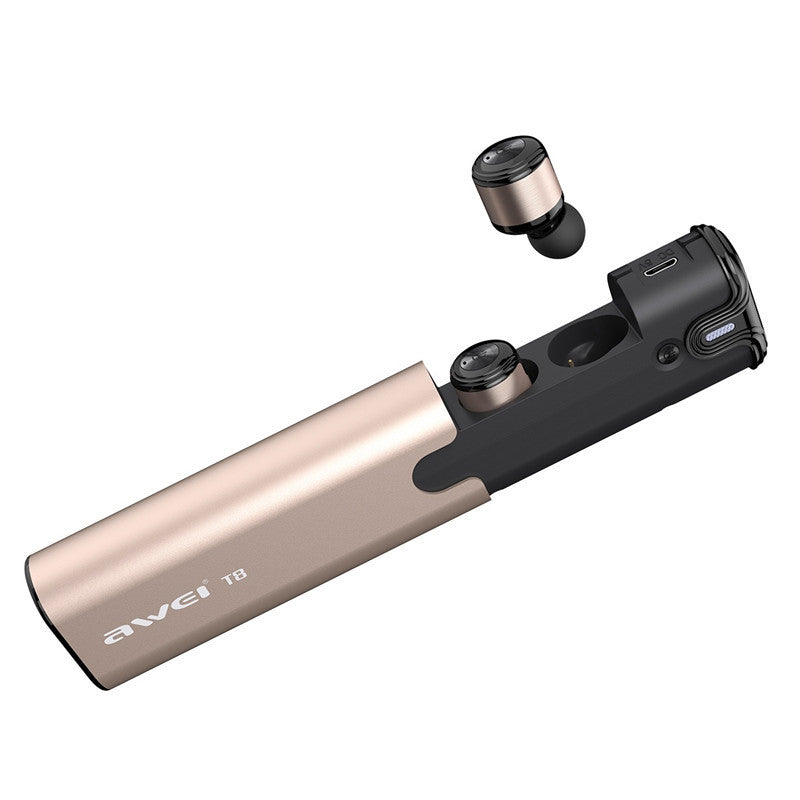 [True Wireless] Awei T8 Double bluetooth Earphone 3D Stereo Headphones with Charging Box Power Bank