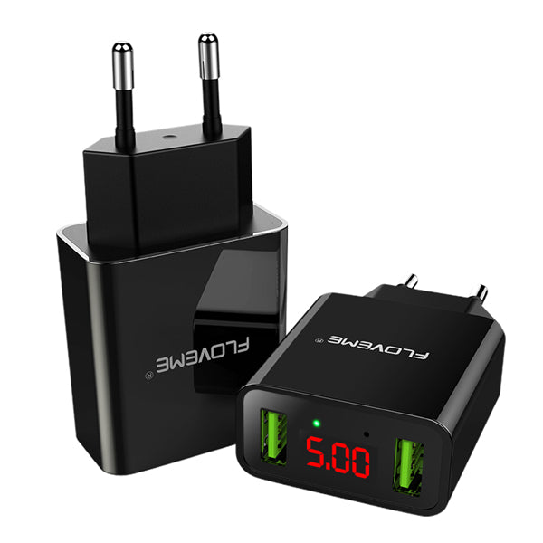 FLOVEME Dual USB LED Display Fast Travel Wall Charger EU Plug For iPhone X 8Plus Oneplus 5t Xiaomi 6