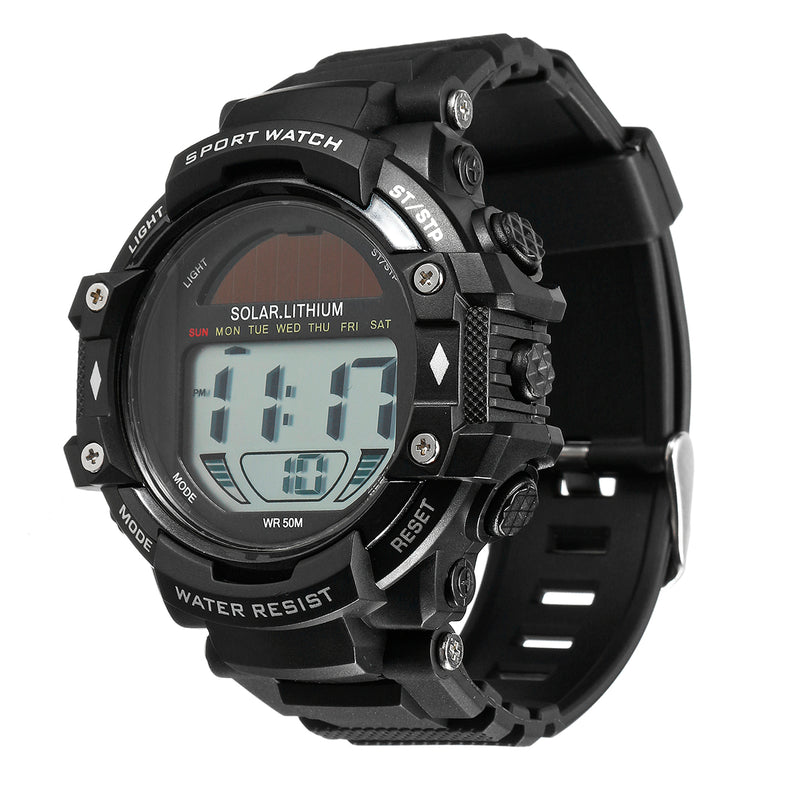 SKMEI 1129 Men Waterproof Sport Army Alarm Date Solar Power Black Wrist Watch Digital Watch