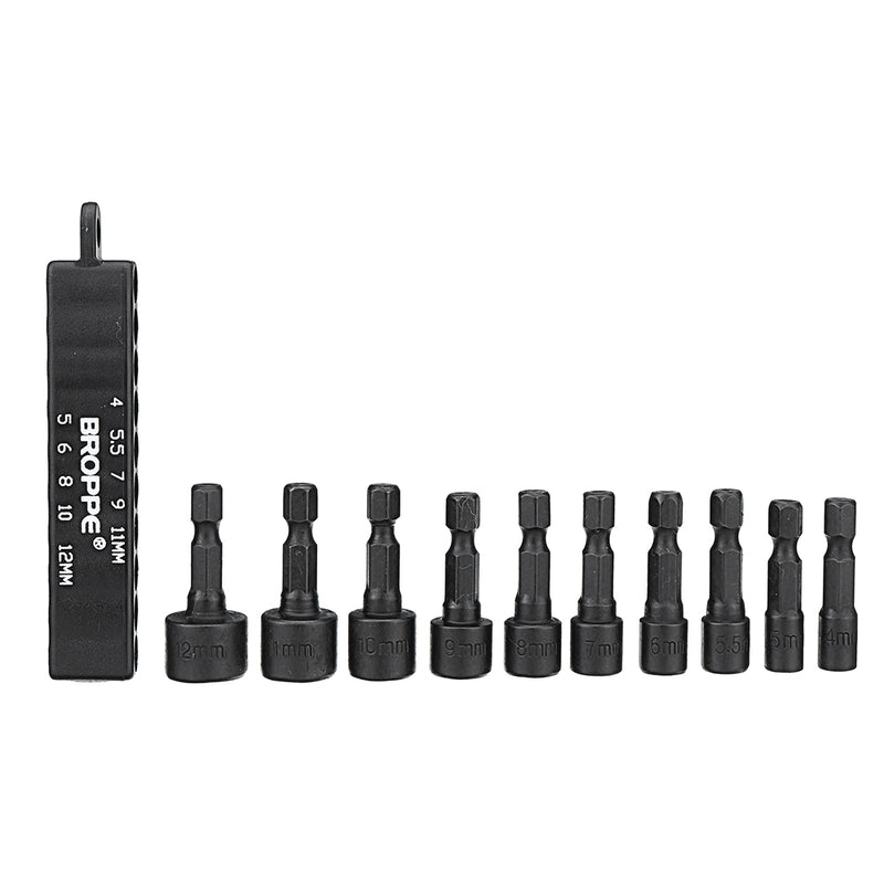 BROPPE 10Pcs 1/4 Inch Hex Shank Power Nut Driver Drill Bit Set Metric Socket Wrench Screw Screwdriver