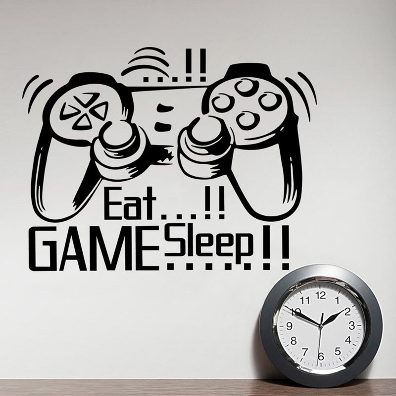 Creative Art Game Handle Wall Stickers "EAT SLEEP GAME" Black Vinyl Removable Printed Wall Sticker
