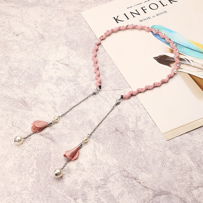 Elegant Hair Band Sweet Flower Pearl Pendant Fake Earrings Headbrand Hair Accessories for Women Girl