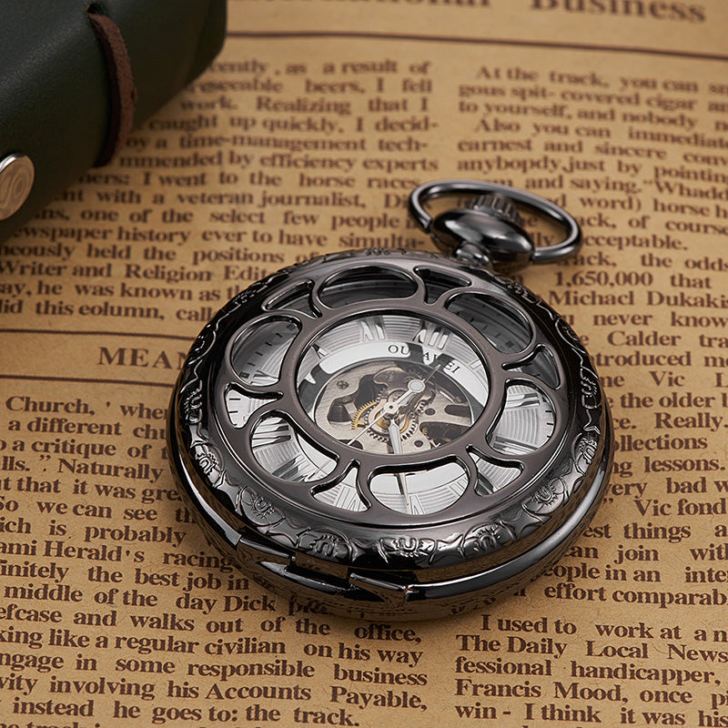 OUYAWEI P08 Classic Mechanical Pocket Watches Roman Numeraals Dial Men Retro Pendant Pocket Watch
