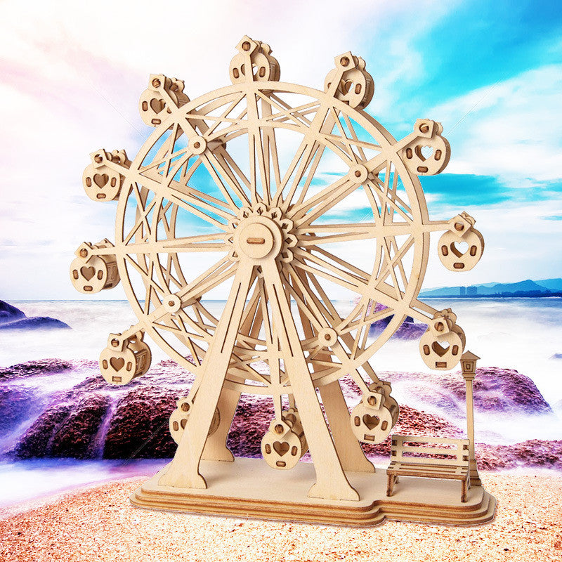 Woodcraft Construction Kit Ferris Wheel Wooden Model Jigsaw 3D Puzzle Toy for Kids Adults