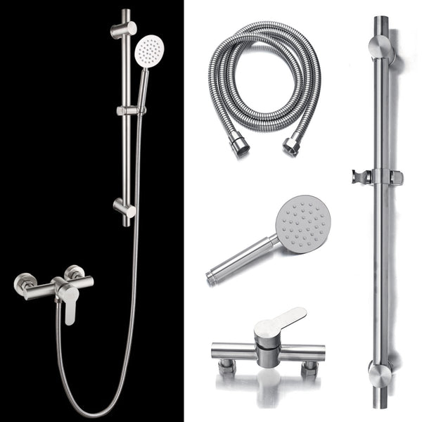 Stainless Steel Adjustable Shower Slider Riser Rail Bar Kit Head Hose Set System