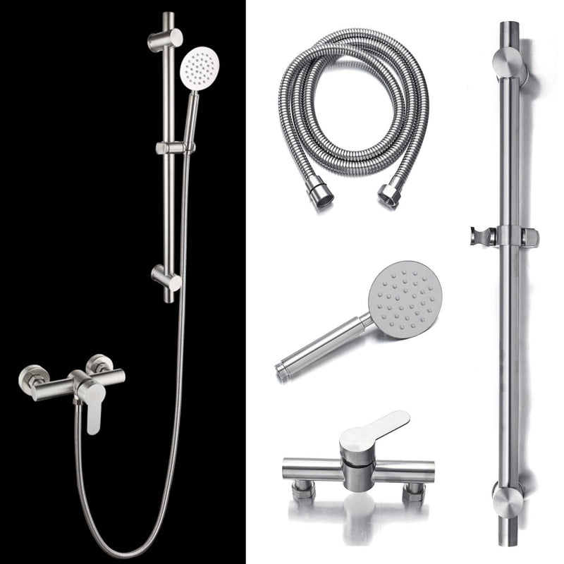 Stainless Steel Adjustable Shower Slider Riser Rail Bar Kit Head Hose Set System
