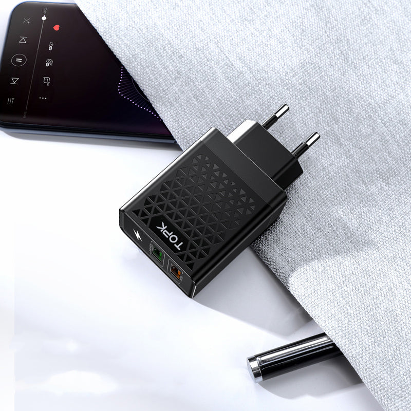 TOPK 28W QC3.0 Dual USB Port Fast Charging USB Charger Adapter For iPhone 11 Pro Huawei P30 Mate 30 Xiaomi 9 Pro S10+ Note10