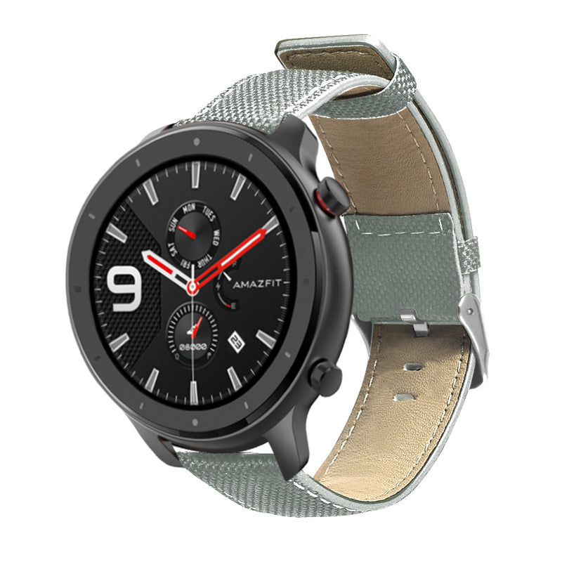 Canvas Leather Watch Band Watch Strap Replacement for 47mm Amazfit GTR Smart Watch