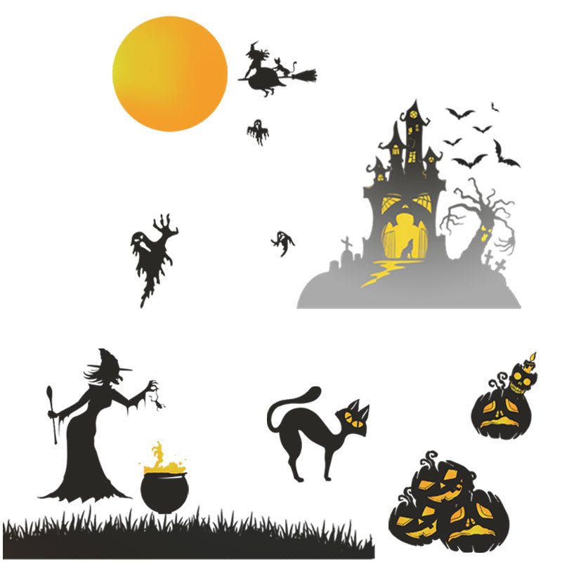Miico FX6312 2Pcs Halloween Sticker Wall Sticker for Living Room Show Window Decoration- Witch