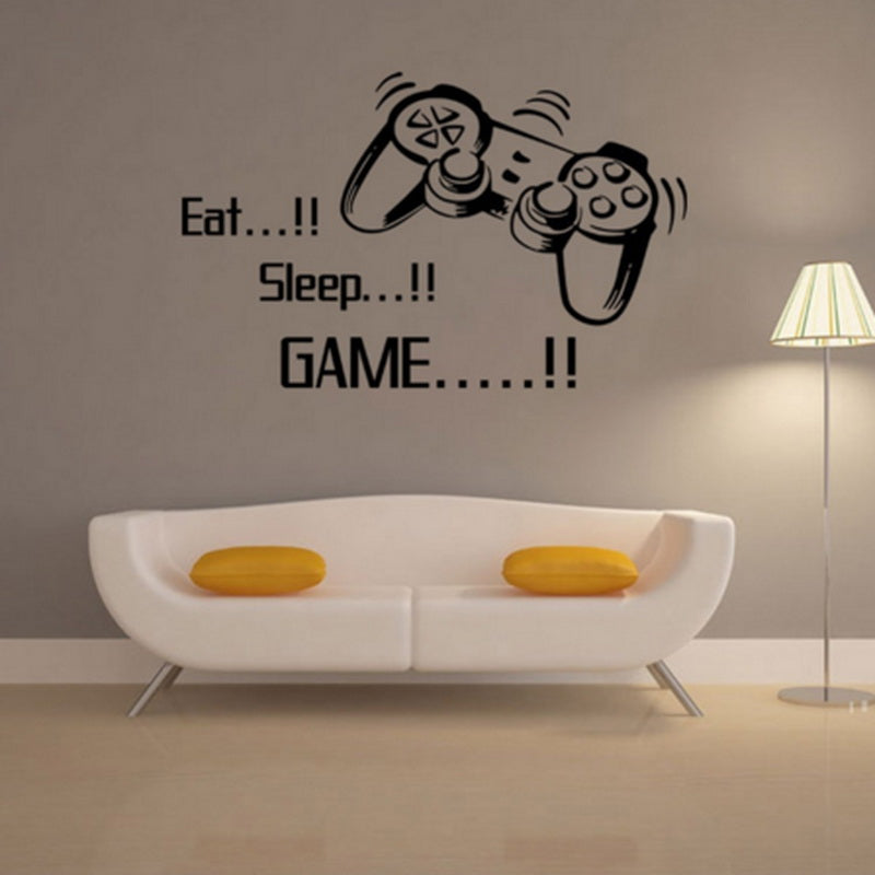 Creative Art Game Handle Wall Stickers "EAT SLEEP GAME" Black Vinyl Removable Printed Wall Sticker
