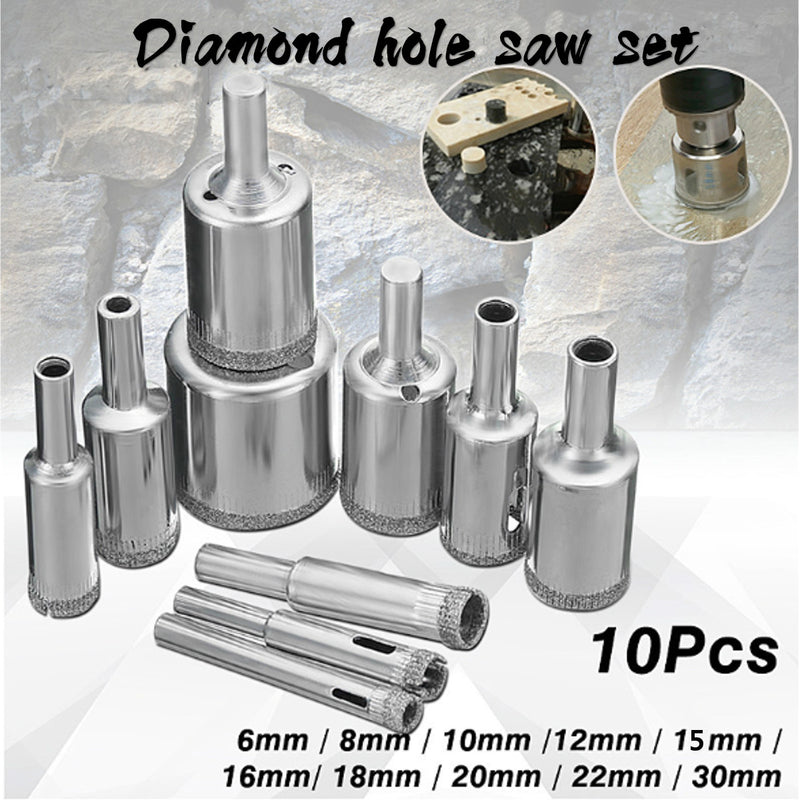 10pcs 6-30mm or 15pcs 6-50mm Diamond Hole Saw Cutter Set Drill Bit For Tile Marble Glass