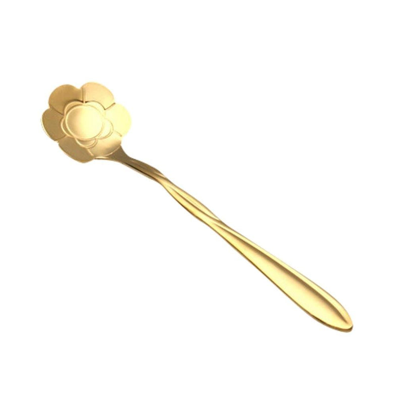 KCASA KC-FS04 Gold Flower Shape Stainless Steel Coffee Sugar Spoon Tea Spoon Ice Cream Tableware