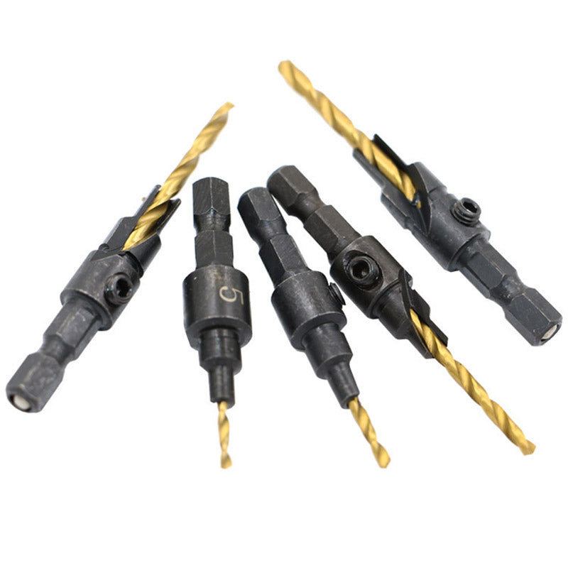 5pcs HSS Countersink Drill Bit Set #5 #6 #8 #10 #12 Woodworking Counter Bore Screw Tool