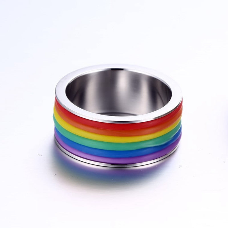Fashion Stainless Steel Finger Ring Rainbow Silicone Ring for Women Men LGBT Band Unisex Jewelry