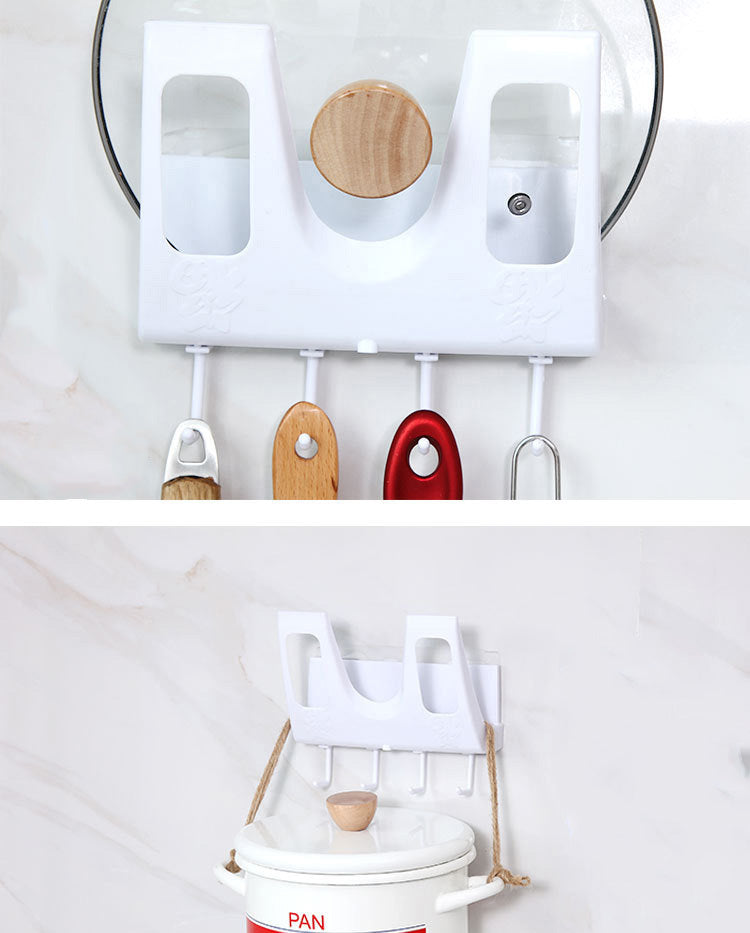 Wall-mounted Pot Cover Rack Household Punch Free Seamless Plastic Rack Kitchen Storage Rack Baskets