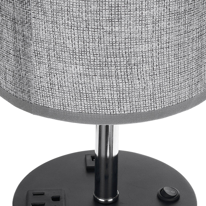 Multifutional Bedside Table Desk Lamp With Dual USB Port Outlet Fabric Shade