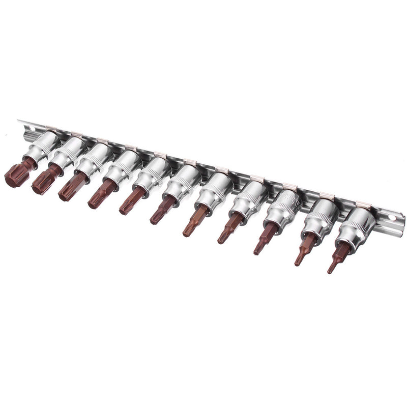 11pcs 6 Point Torx Star Screwdriver Bit Set Tamper Proof Bit Driver Socket Set 1/4 3/8 Rail