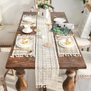 Beige Crochet Lace Table Runner Tassel Wedding Decorations Hollow Tablecloth Party Decor