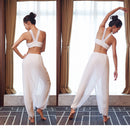 White Cinch-Bottom Loose yarn Mesh Yoga Pants High Waist Elastic Solid Black Dance Trousers Fitness