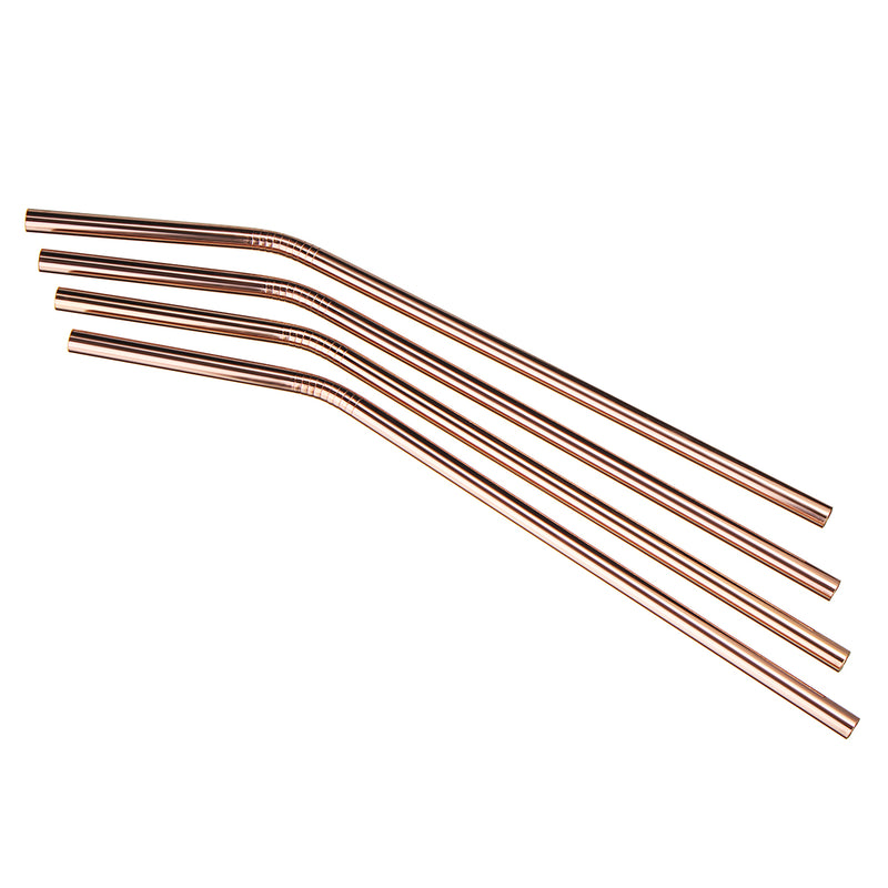 7pcs Stainless Steel Rose Gold Curved Straw / Straight Straw + Brush Reusable