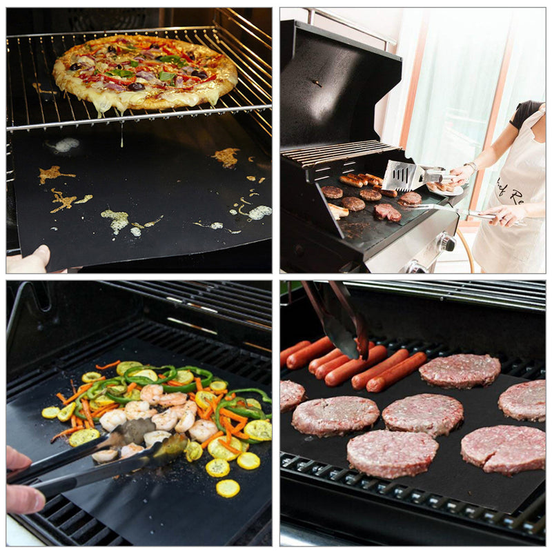 12Pcs BBQ Grill Mat Miracle Non Stick Barbecue Teflon Fiber Reusable BBQ Mat with 2 Brush