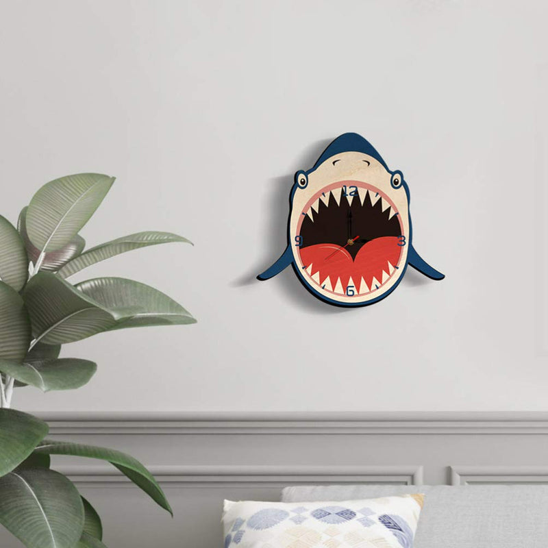 Creative Wooden Hang Clock Shark Shape Wall Watch Silent Mute Clock for Kids Bedroom Wall Decoration Wall Clock