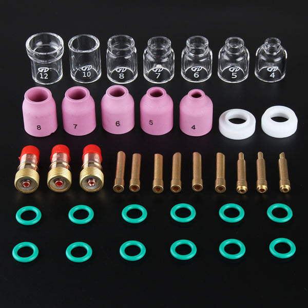 38Pcs TIG Welding Stubby Torch Ring Slot Joint Clamp Glass Cup for WP-17/18/26