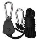 2pcs 1/8 Inch Rope Ratchet Lifters Reflector Grow Light Hangers Zinc Alloy Hook Plastic Pulley 2m