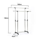Adjustable Stainless Steel Rolling Rail Movement Cloth Storage Drying Rack Double Bar Hanger Garment